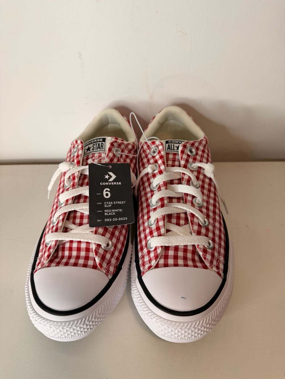 Converse CTAS Street Slip Size 6 Red White Black Gingham Sneakers